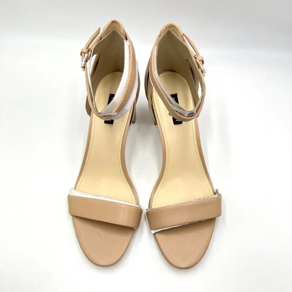 Nine West Womens Size 10 Nude Tan Beige Leather‎ Pruce Sandals Heels Shoes New